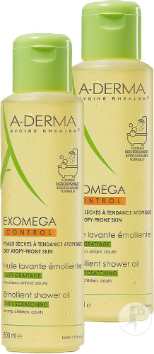 A-Derma Exomega Control Huile Lavante Émolliente Anti-Grattage Flacons 2x500ml