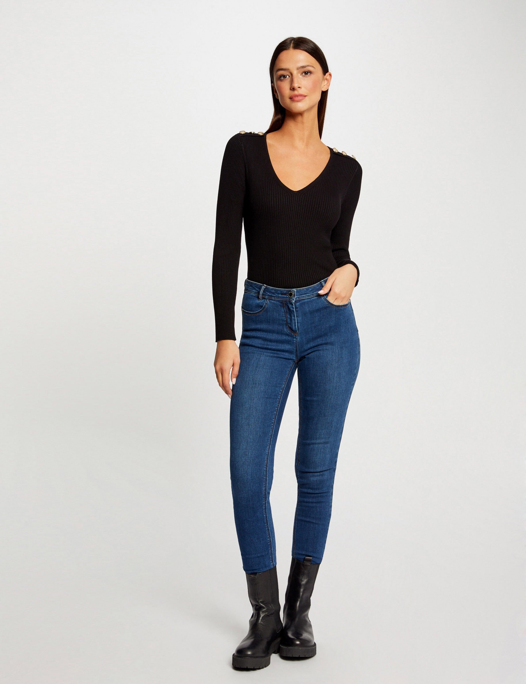 Pull manches longues avec boutons noir femme - noir
