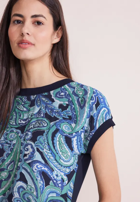 Materialmix T-Shirt - intense aqua