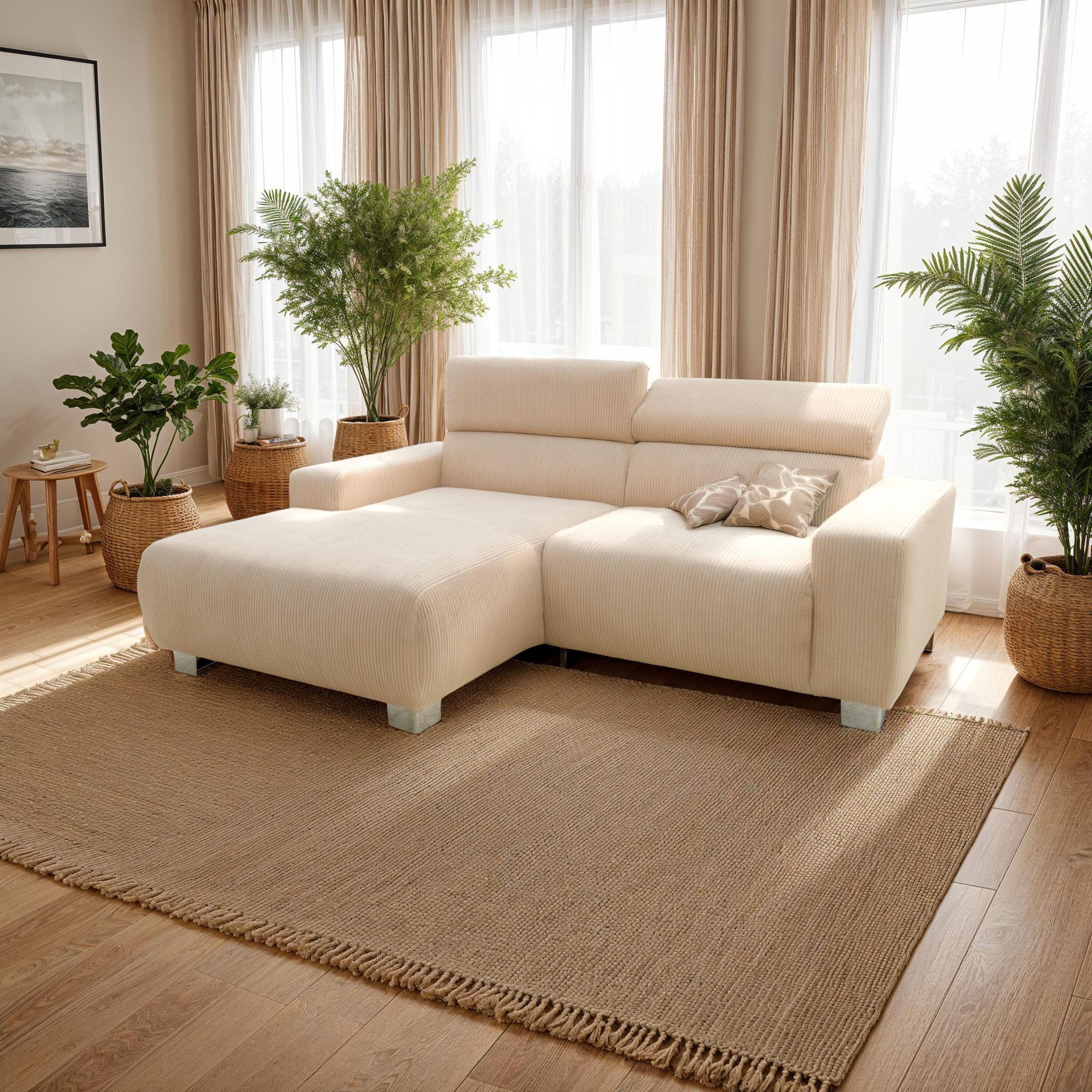 DOMO collection Ecksofa »100030 inkl. Kopfteilverstellung, guter Sitzkomfort, Cordbezug, L-Form« mit komfortabler Wellenunterfederung, ideal für kleine Räume
