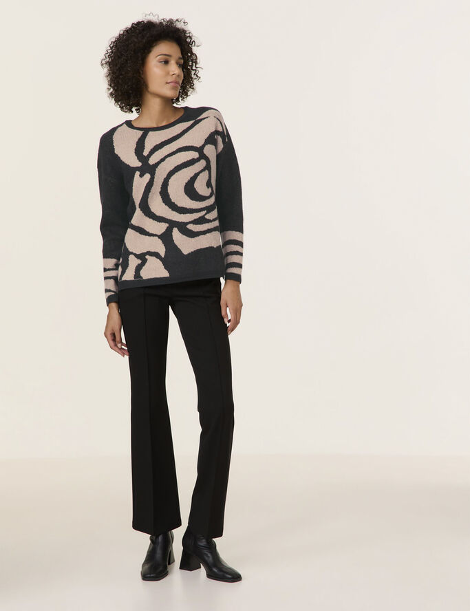 Gerry Weber PULLOVER 1/2 SLEEVE Black / camel melange intarsia