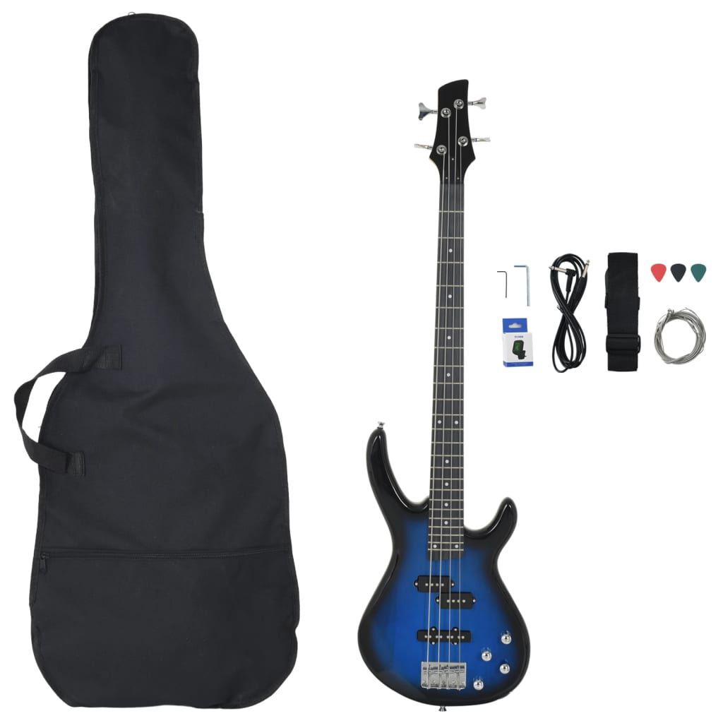 vidaXL Beginnersbasgitaar met tas, blauw, 4/4, 46