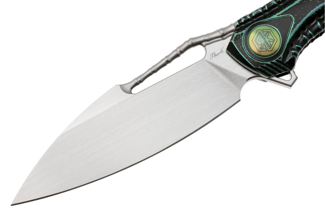 Rike Knife Thor6-M-BG Satin Böhler M390, Black Green Titanium, zakmes