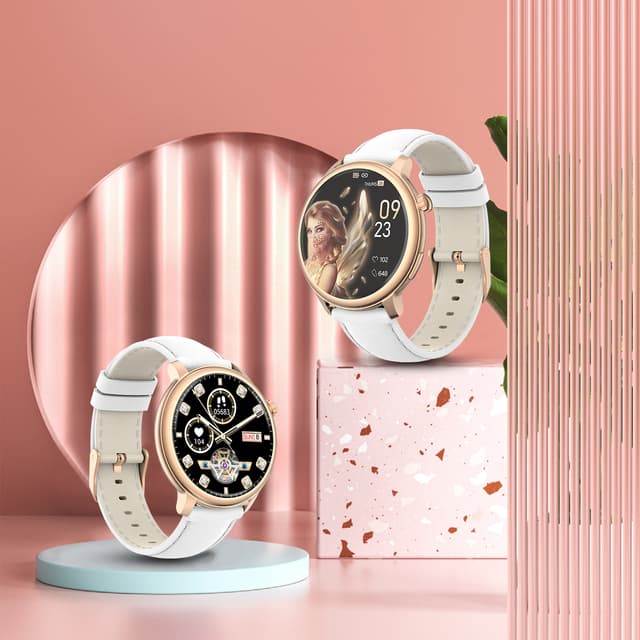 Smartwatch med puls-, blodtryks- og iltovervågning i blodet Hvid