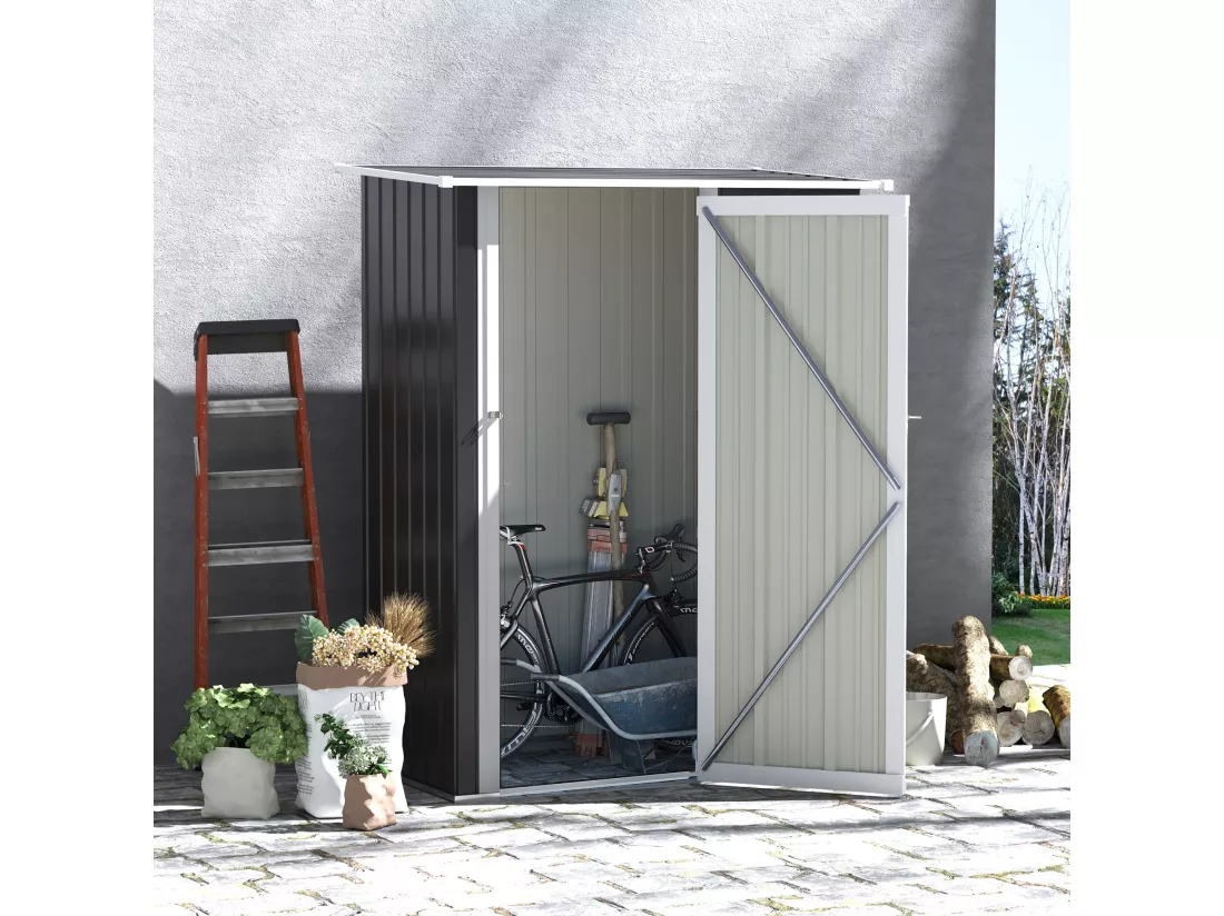 Abri de jardin - remise pour outils - cabanon porte verrouillable - dim. 142L x 84l x 189H cm - tôle d'acier anthracite blanc