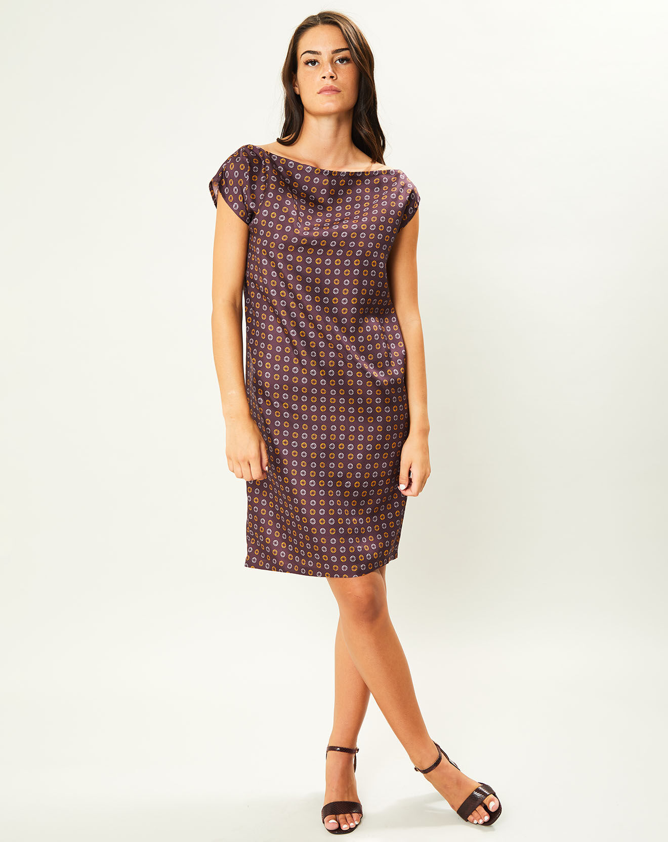 Laura Urbinati Robe 100% Soie imprimée bordeaux