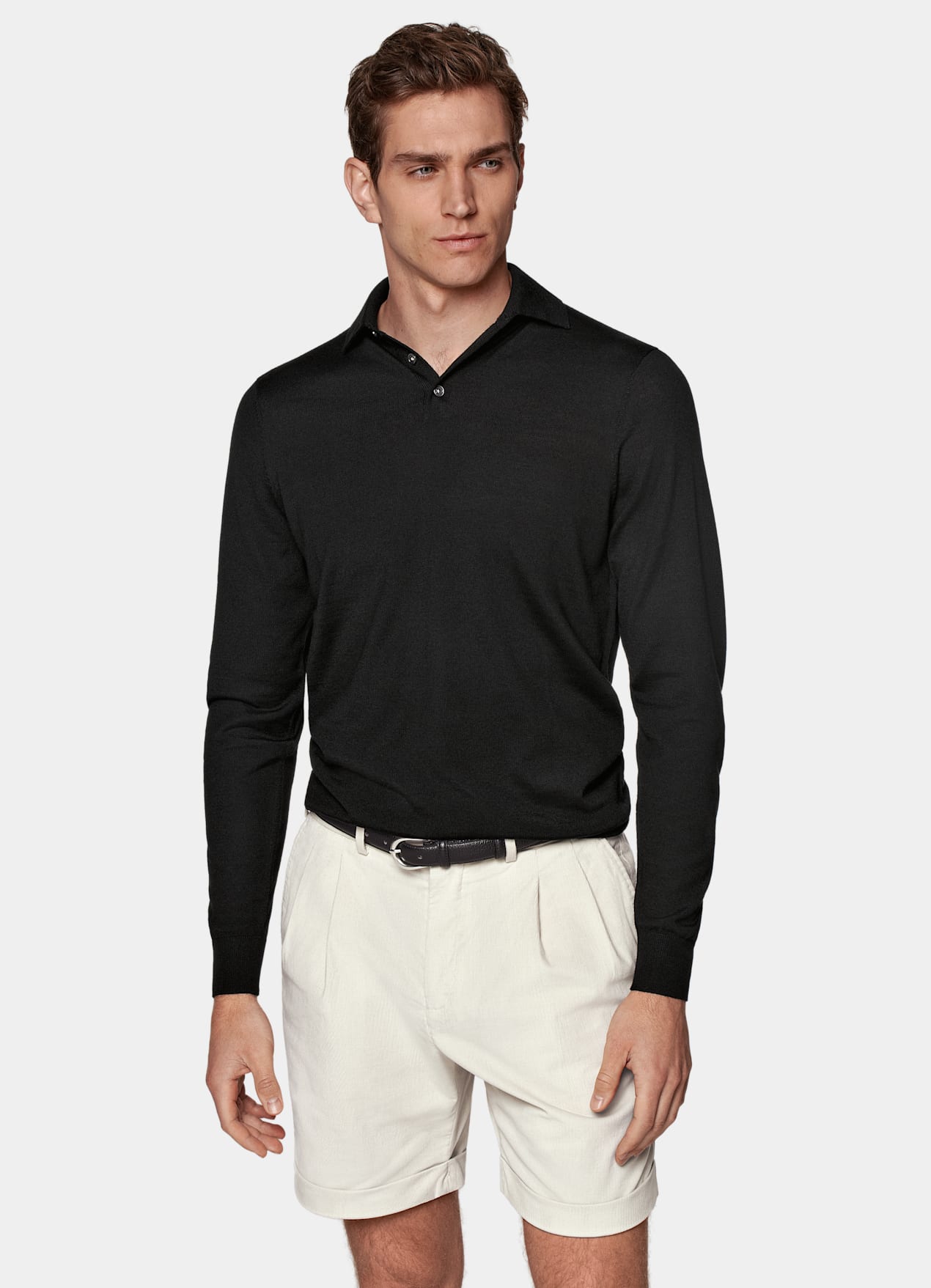 Polo manches longues Merino noir