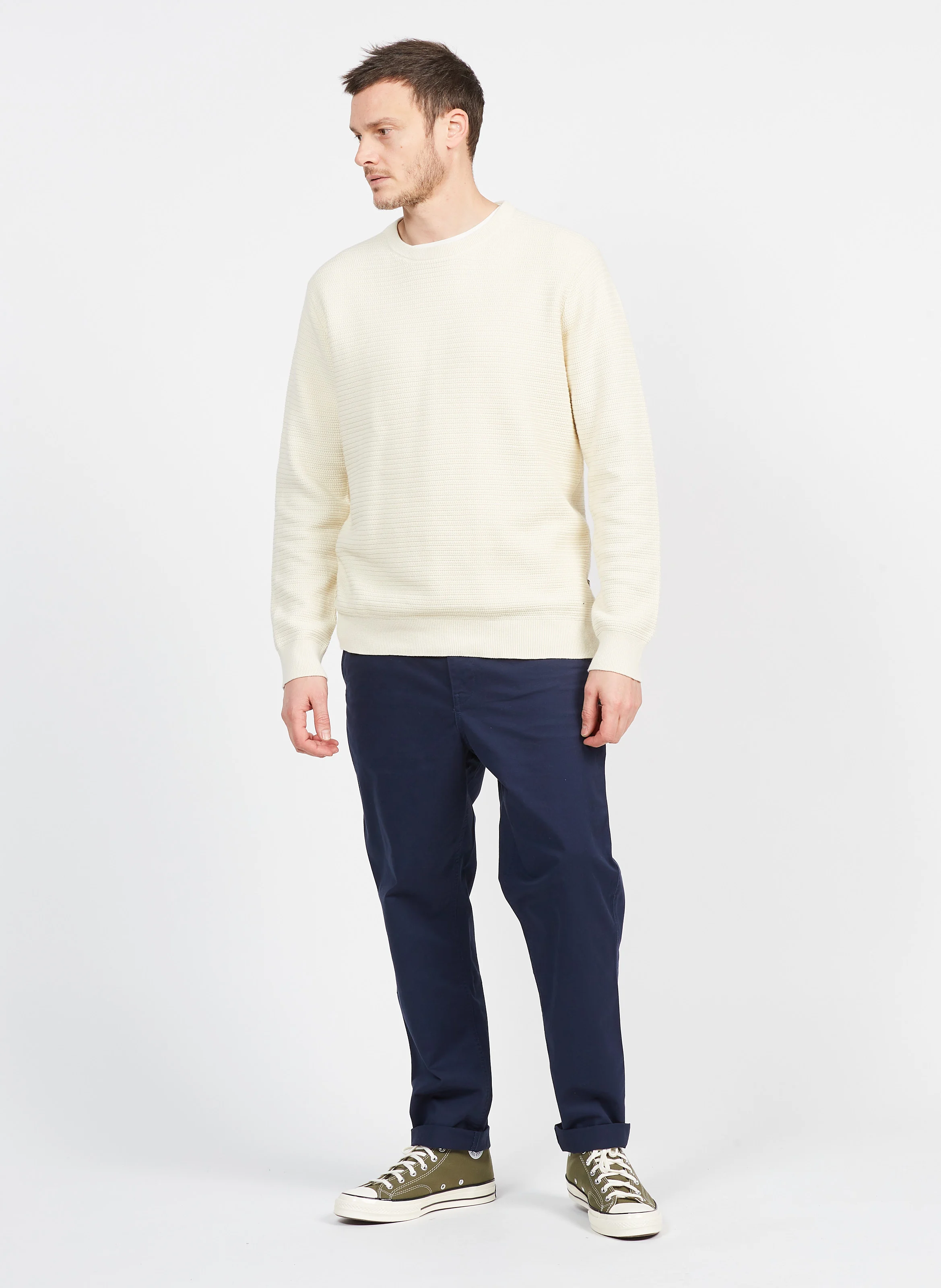 RO - Pull col rond regular-fit en coton bio | Bleu