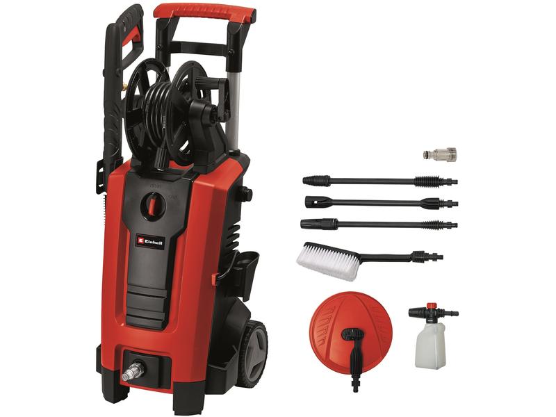 Einhell Hochdruckreiniger TE-HP 140 Expert Hochdruckreiniger mit Pistole, Druckschlauch, Lanze, rotierender Düse, Punkt- und Breitstrahldüse, Bürste, Sprühmittelbehälter und Terassenreiniger