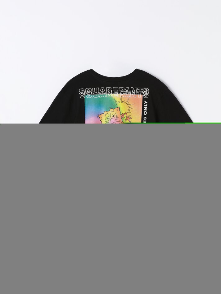Camiseta Bob Esponja Calça Quadrada Nickelodeon com estampa maxi - Preta