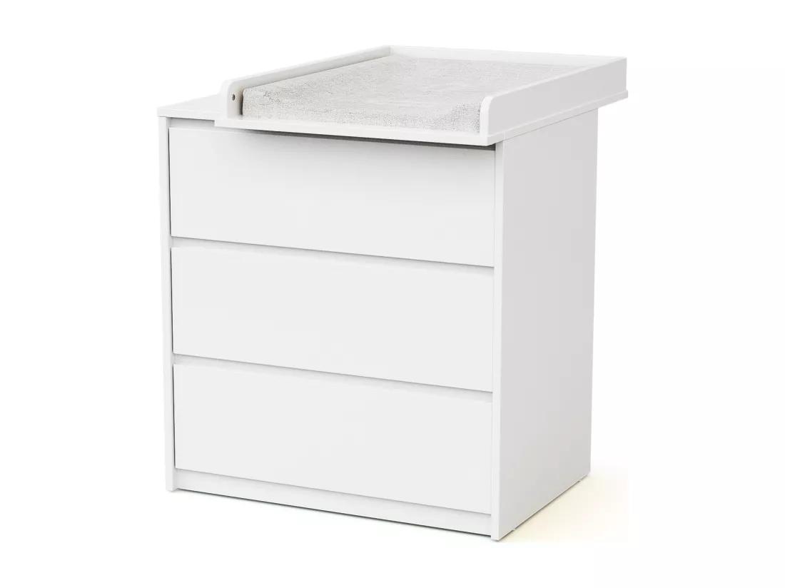 Commode bébé 3 tiroirs avec plan à langer en bois 50 cm UNO - Blanc