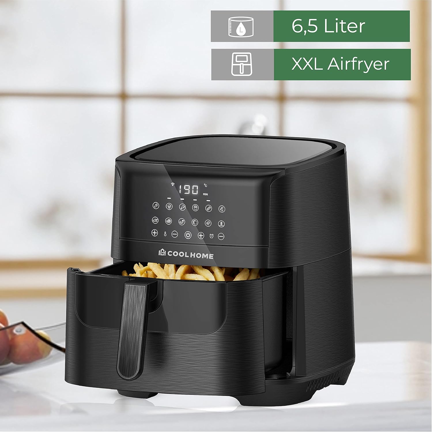AF23 Airfryer XXL Deluxe - 6,5 Liter - Heißluftfritteuse mit Keramikbeschichtung - schwarz