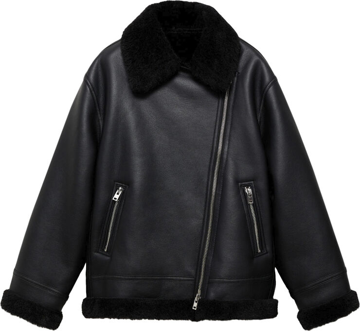 MANGO Jacket with shearling-effect lining Black