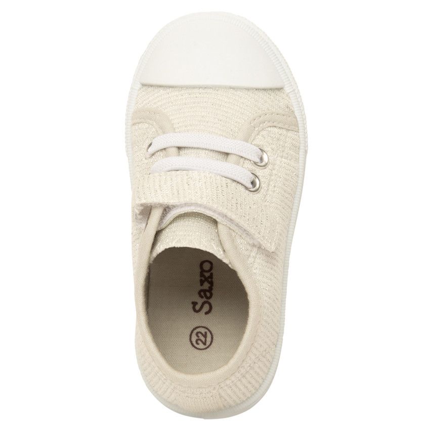 Baskets basses argentées à scratch et lacets élastiqués pour bébé fille - Gris chiné