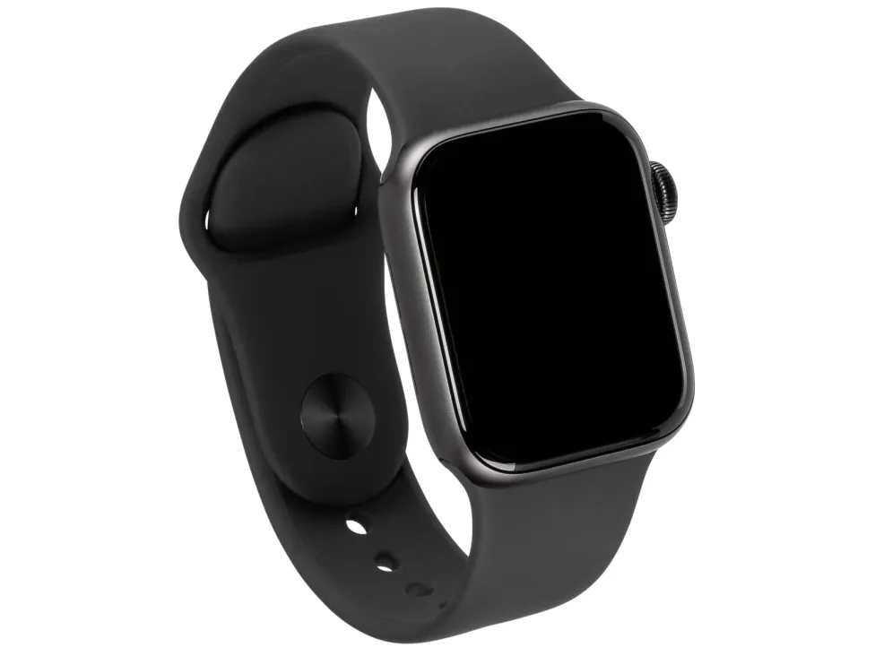 [OUTLET] - Apple Watch Series 5 (GPS) - 44 mm - rumgråt aluminium - smart ur med sportsbånd - fluoroelastomer - sort - båndstørrelse 140-210 mm - S/M/L - 32 GB - Wi-Fi, Bluetooth - 36.5 g