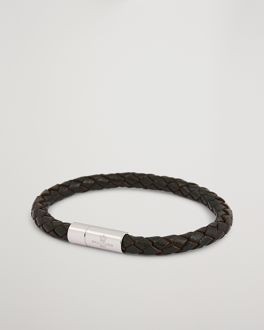 Skultuna One Row Leather Bracelet Dark Brown Steel
