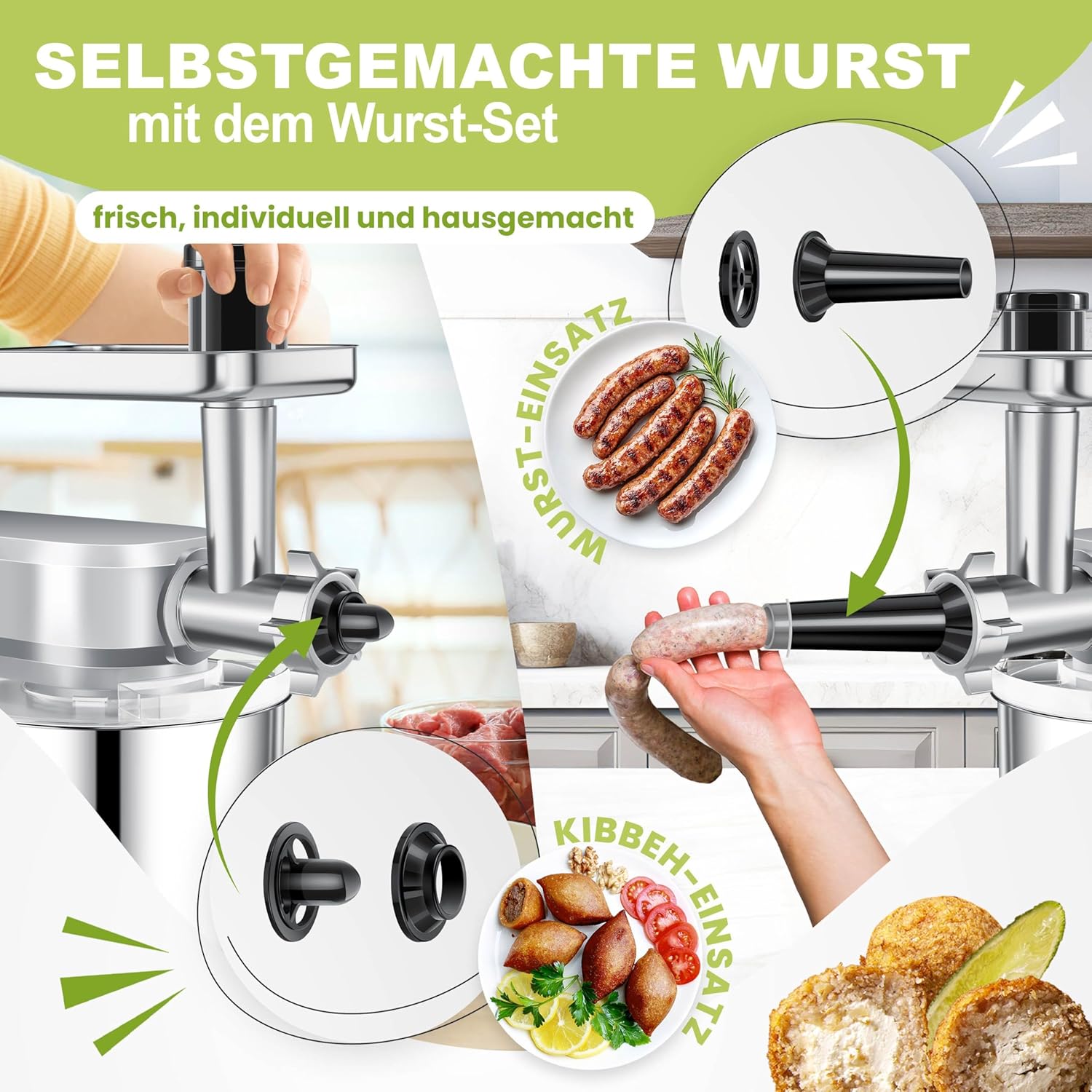 KESSER® 3 in 1 Universal Küchenmaschine K-KM 3000 mit Fleischwolf Knetmaschine Multifunktionale Rührmaschine 5,5L Schüssel mit 3 Rührwerkzeuge, 1,5L Entsafter, Zubehör-Set, Pasta & Gebäckformen