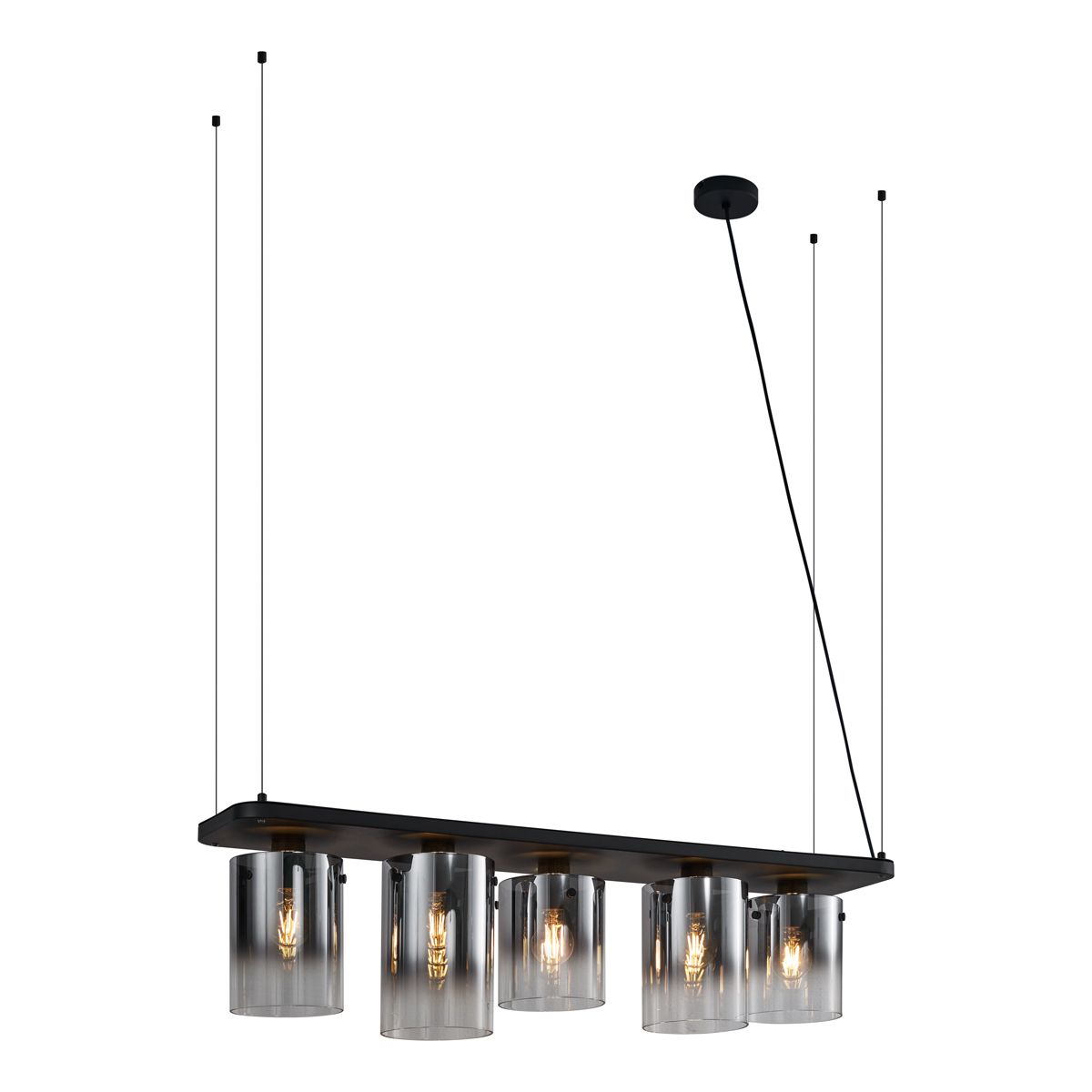 Moderne hanglamp zwart met smoke glas 5-lichts - Hybrid