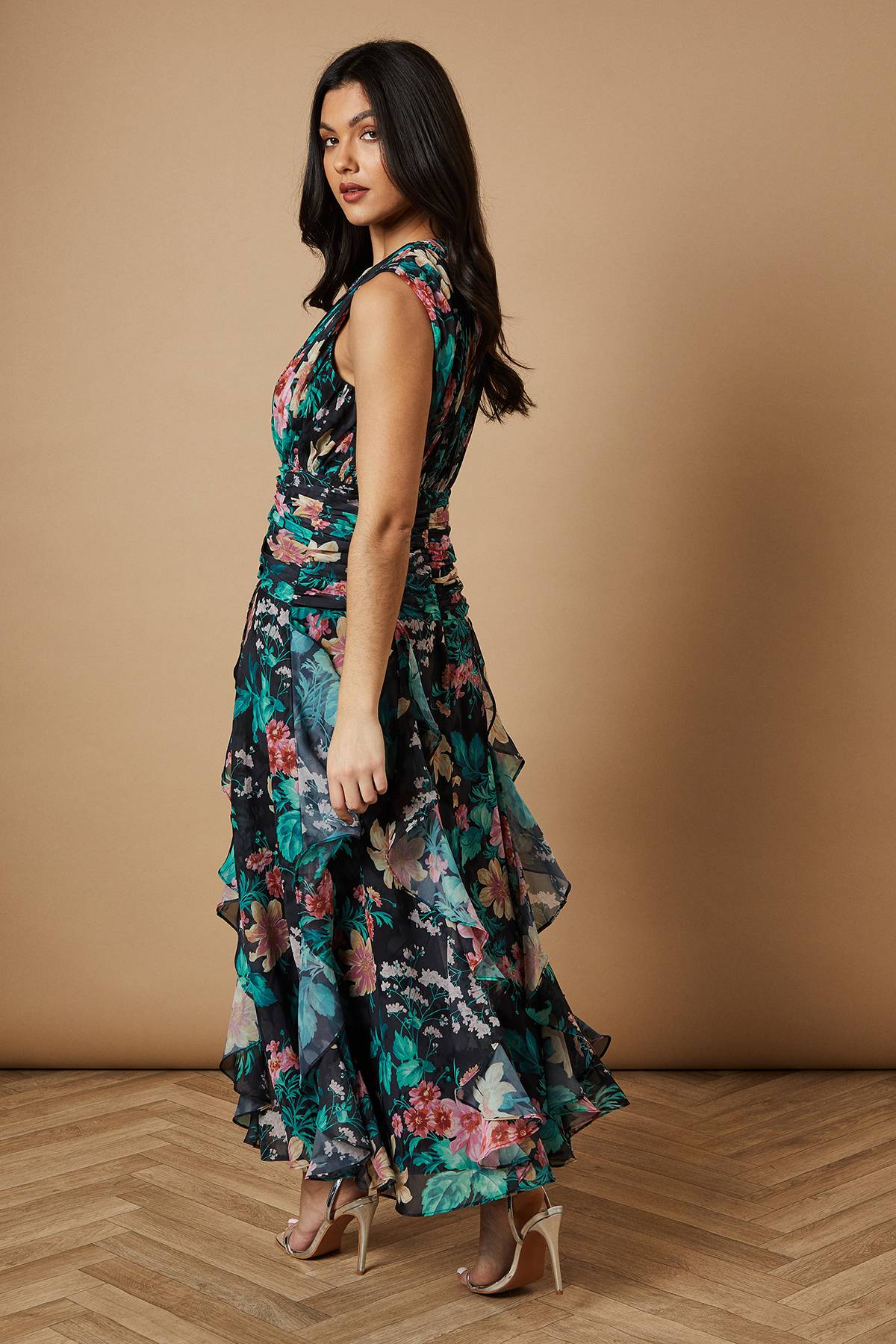 Oasis Robe Maxi à Volants avec Détail Taille Motif Floral