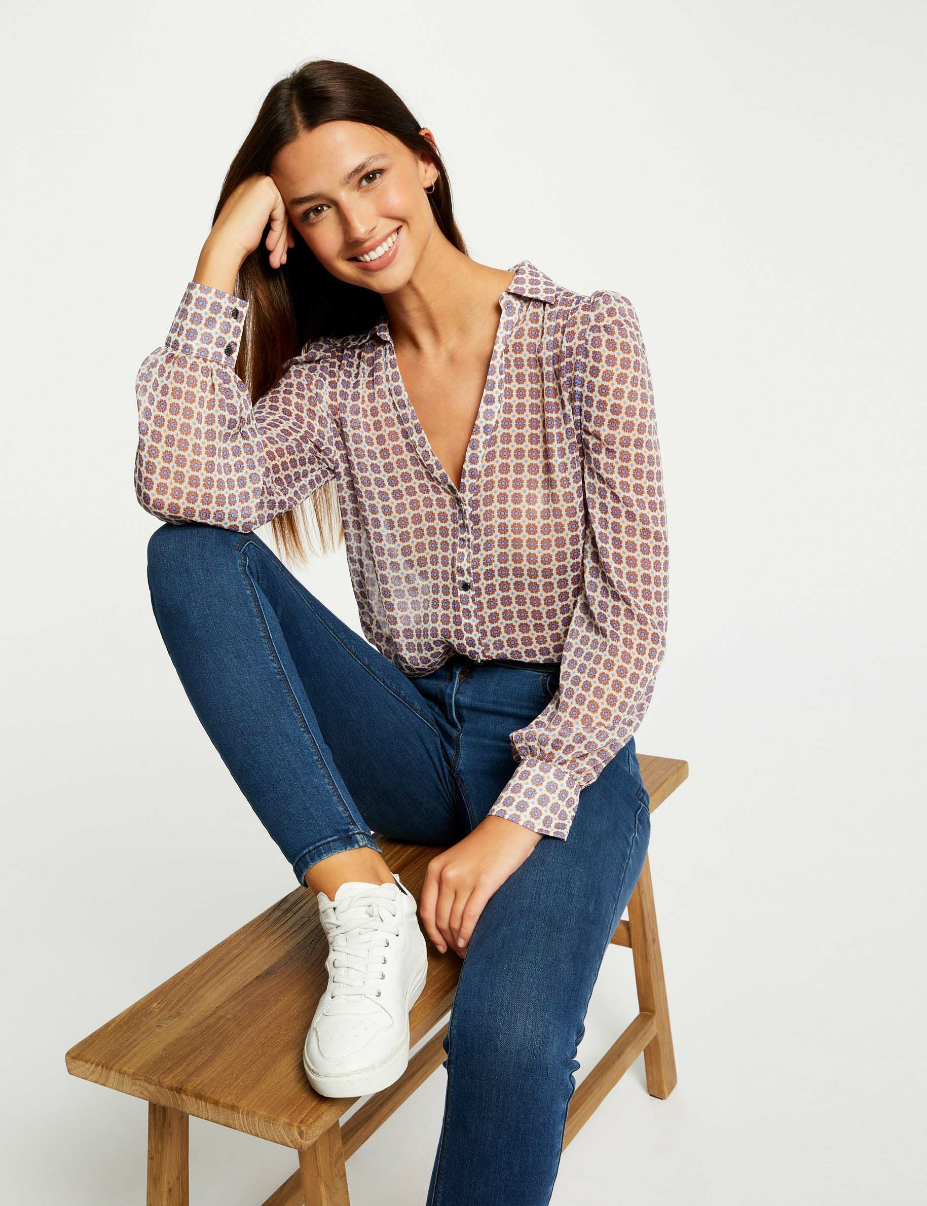 Chemise manches longues imprimé multico femme - multico