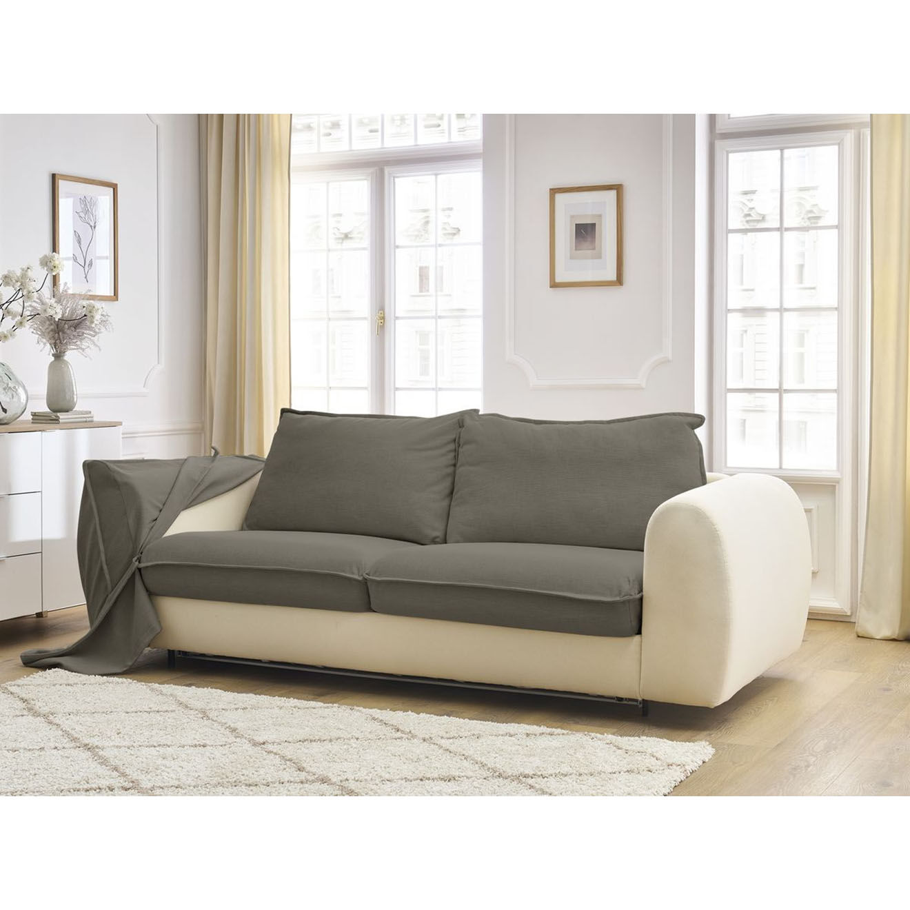 Bobochic Canapé droit convertible express 3 places Archimède 160 taupe - 236x106x93 cm