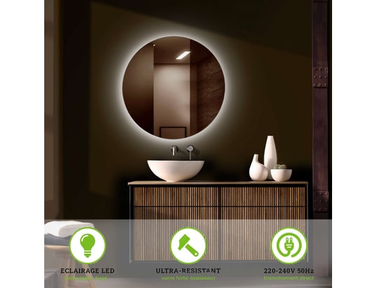 CRISTALED - Miroir de salle de bains lumineux éclairage intégré led rétr...