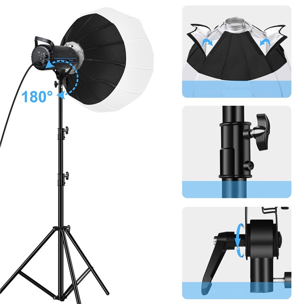 (65x55cm) PKT3105 LED Fotostudio Softbox Fotobeleuchtung Tripod Stativ mit Diffusor   Fernbedienung (3200K - 5700K) - Schwarz