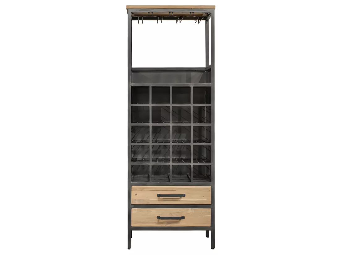 Meuble de bar en teck recyclé et métal gris foncé effet vieilli - LOFT