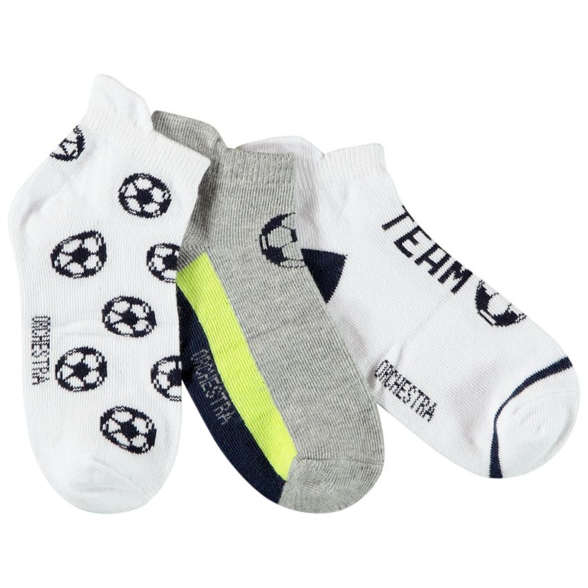 Lot de 3 paires de chaussettes courtes foot pour garçon - Blanc