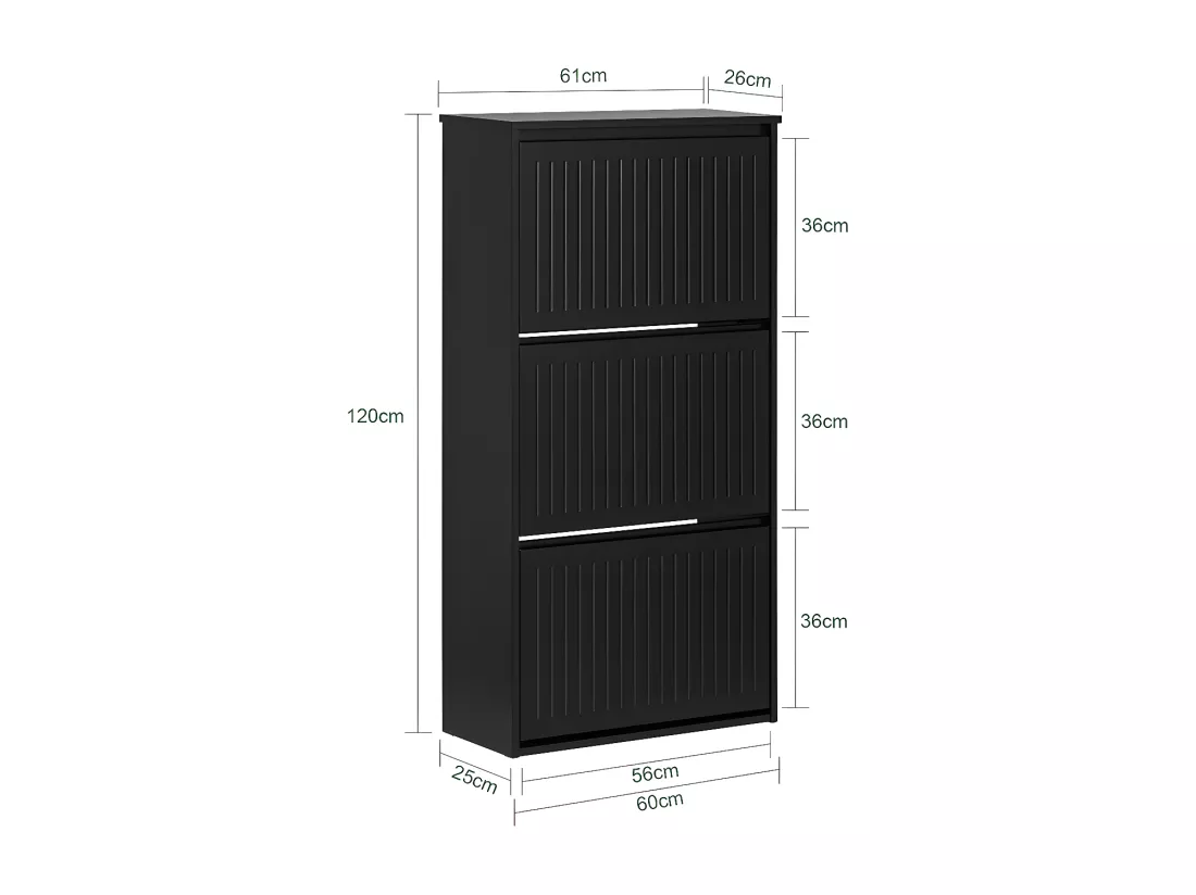 SoBuy Meuble à Chaussures Meuble d'entrée Meuble de Rangement à Chaussures avec 3 Abattants pour Petite Entrée Couloir, Noir, LPH 61x26x120 cm, FSR165-H-SCH