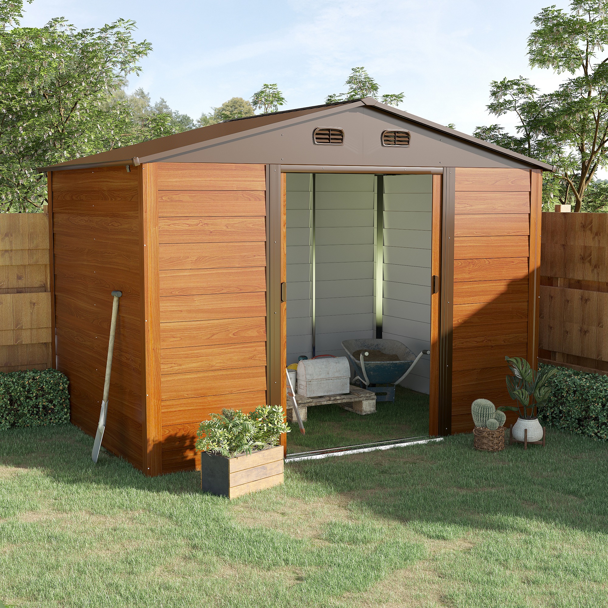 Casinha de jardim Outsunny em madeira natural