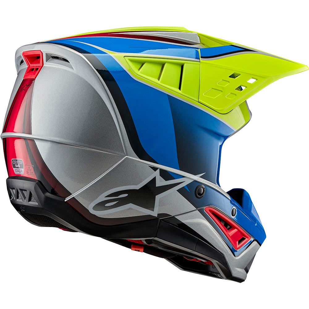 Alpinestars - Casque S-M5 Sail Bleu / Jaune fluo / Argent / Brillant