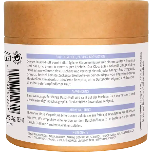 3in1 Dusch-Fluff Sensibelchen mit Zuckerpeeling