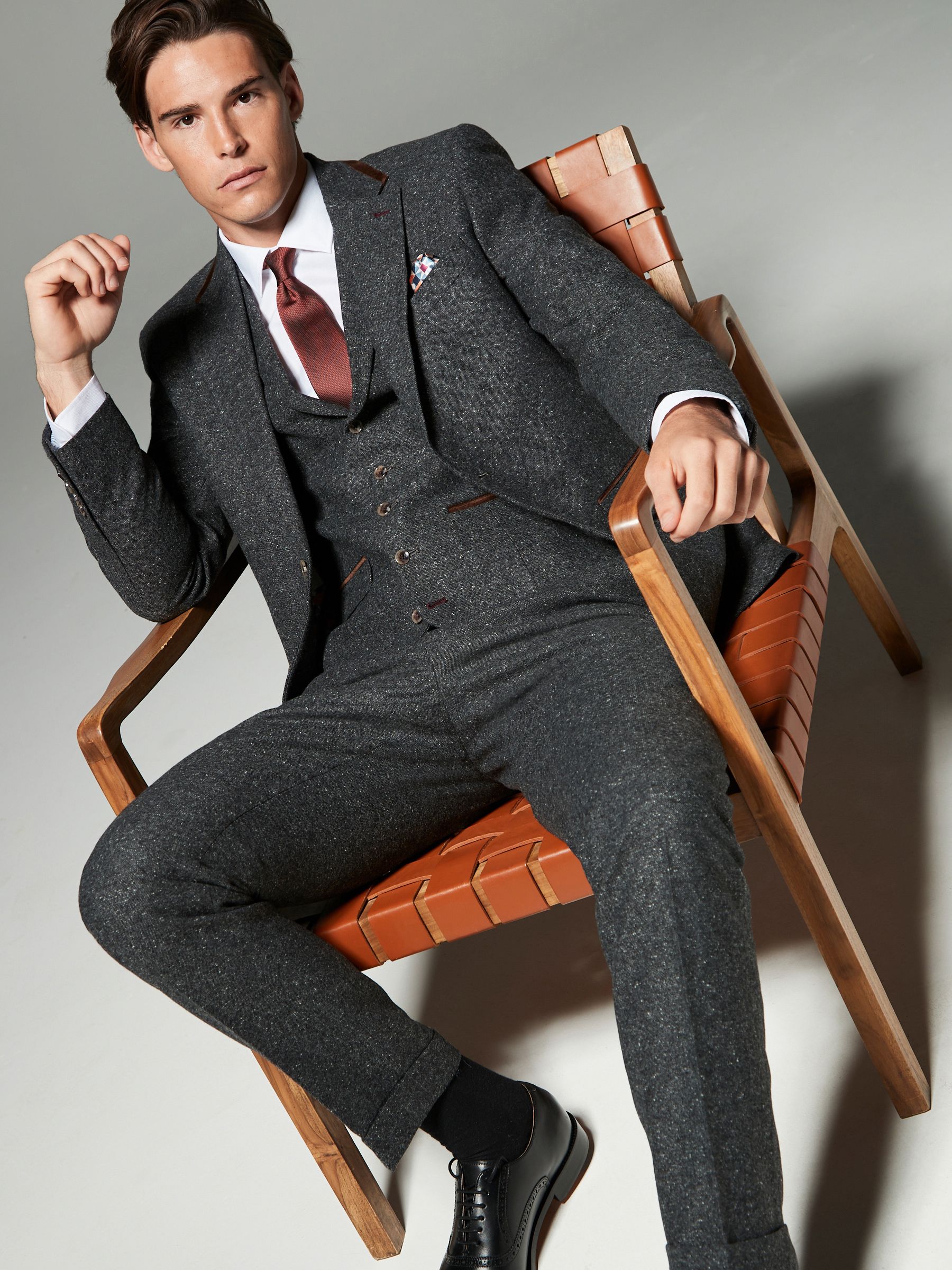 Antraciet - Regular Fit Wollen Blend Getrimd Kostuum Waistcoat