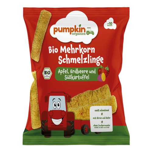 Pumpkin Organics Bio Mehrkorn Schmelzlinge Apfel, Erdbeere und Süßkartoffel ab 10 Monaten