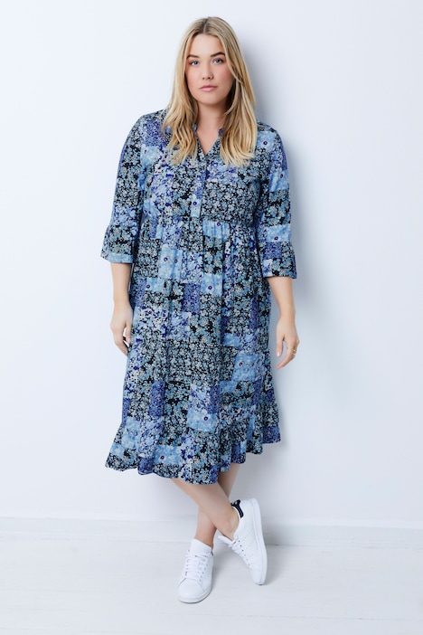 Bellieva-Kleid, Jersey, Rundhals, Volants, 3/4-Ärmel, Biobaumwolle, GOTS
