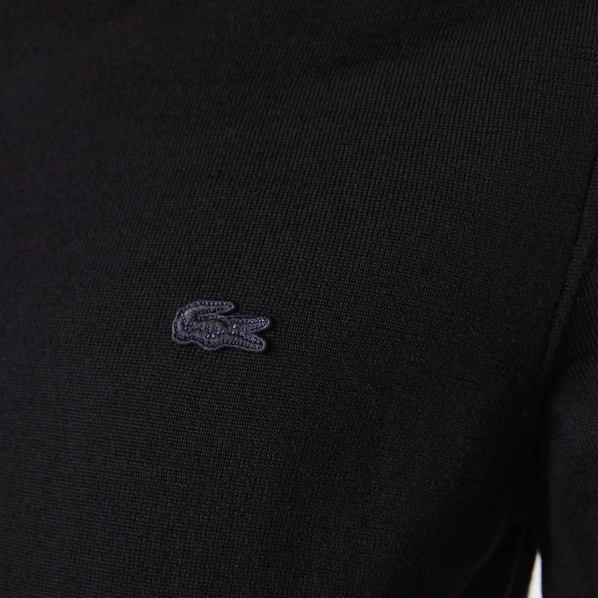 Pull à col roulé en laine mérinos unie Pullovers - Noir - Lacoste - Homme
