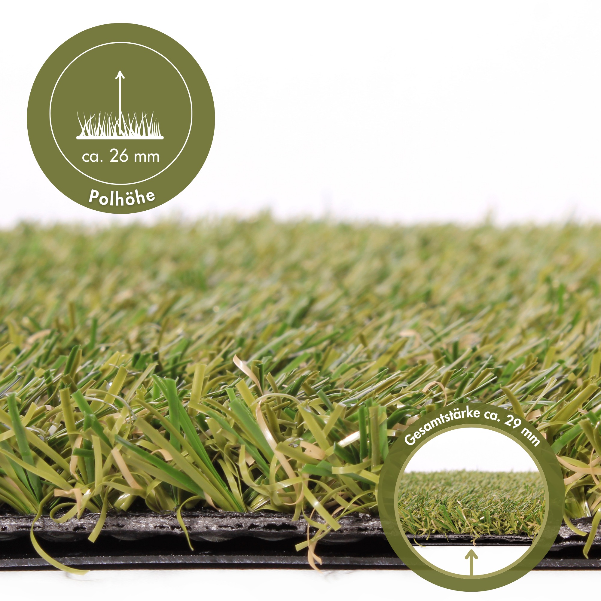 Andiamo Kunstrasen »Mallorca, Made in Netherlands« rechteckig 29 mm Höhe realistische Optik, für Balkon, Garten & Terrasse, wasserdurchlässig