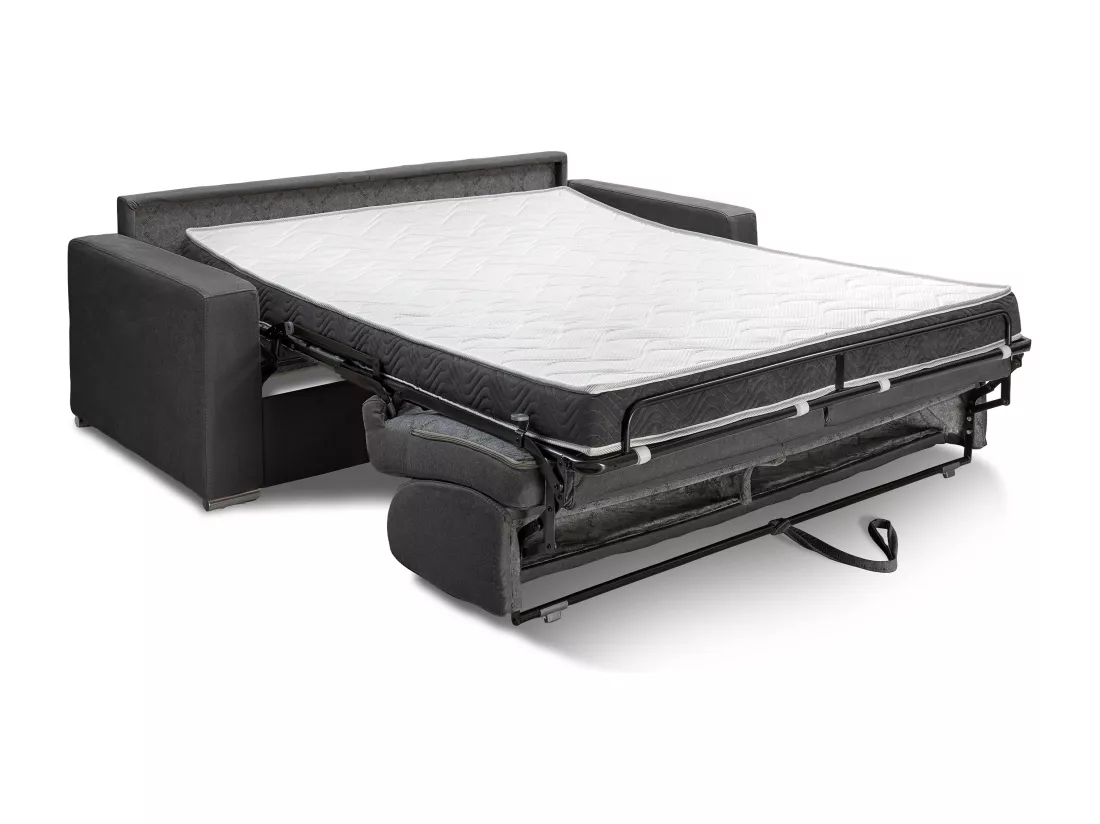 Canapé 3 places convertible express en simili gris - Couchage lattes larges 140 cm - Matelas 14 cm CALITO