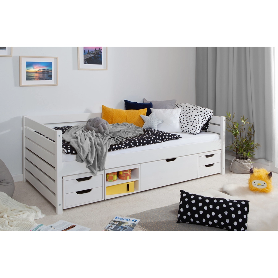 TICAA Sofabett Naomi inkl. Funktionsschubkästen, 90x200 Weiß
