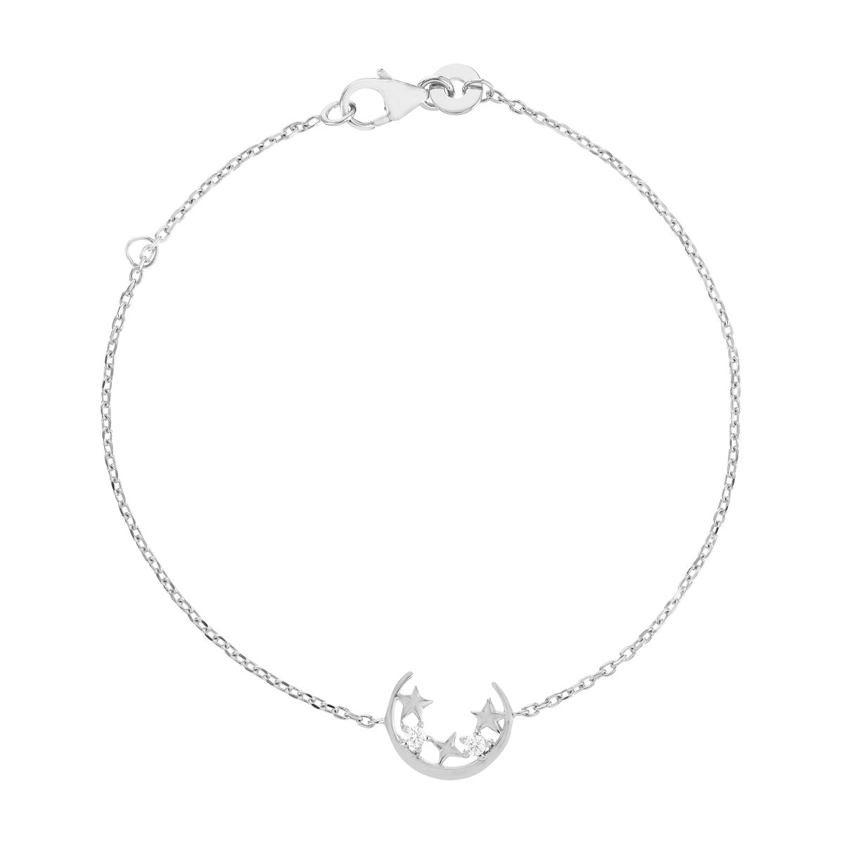 Bracelet argent 925, motif lune et étoile zirconias 18 cm