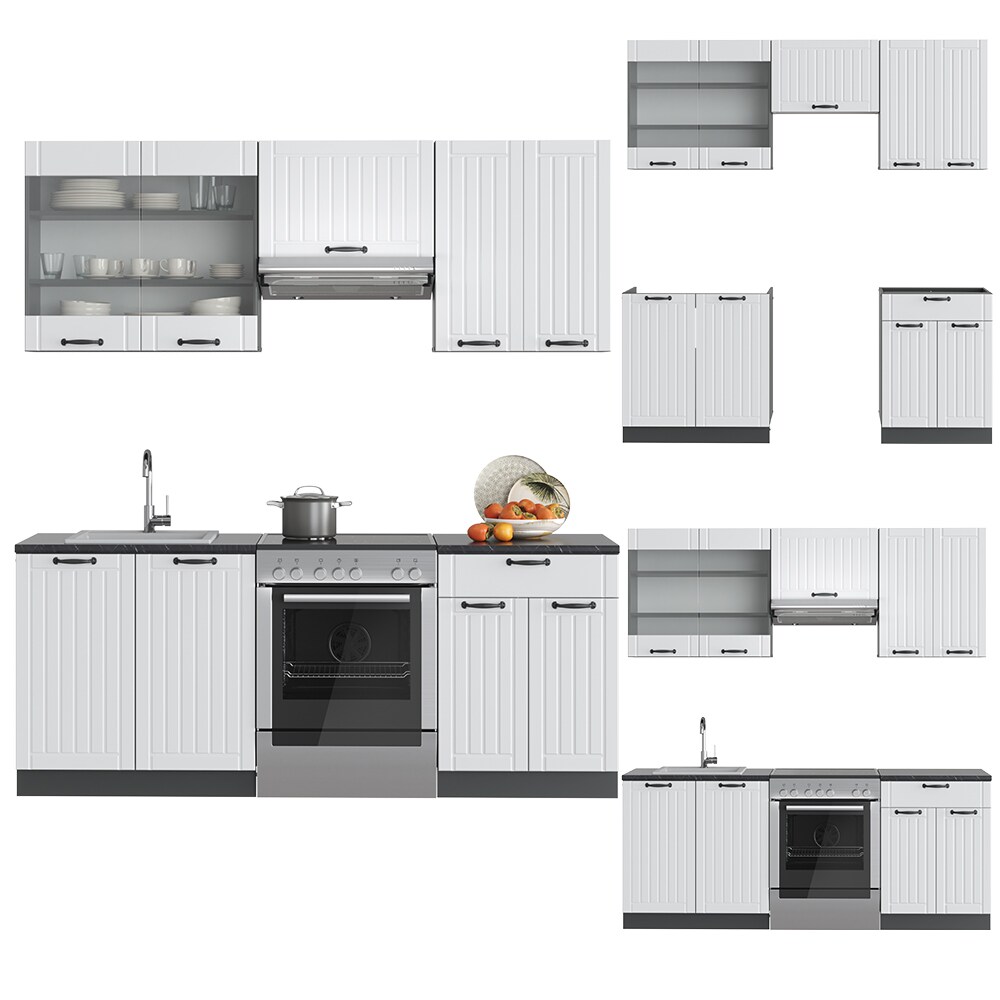Vicco Küche Fame-Line 200 cm Küchenzeile Landhaus Küchenblock Einbau Anthrazit