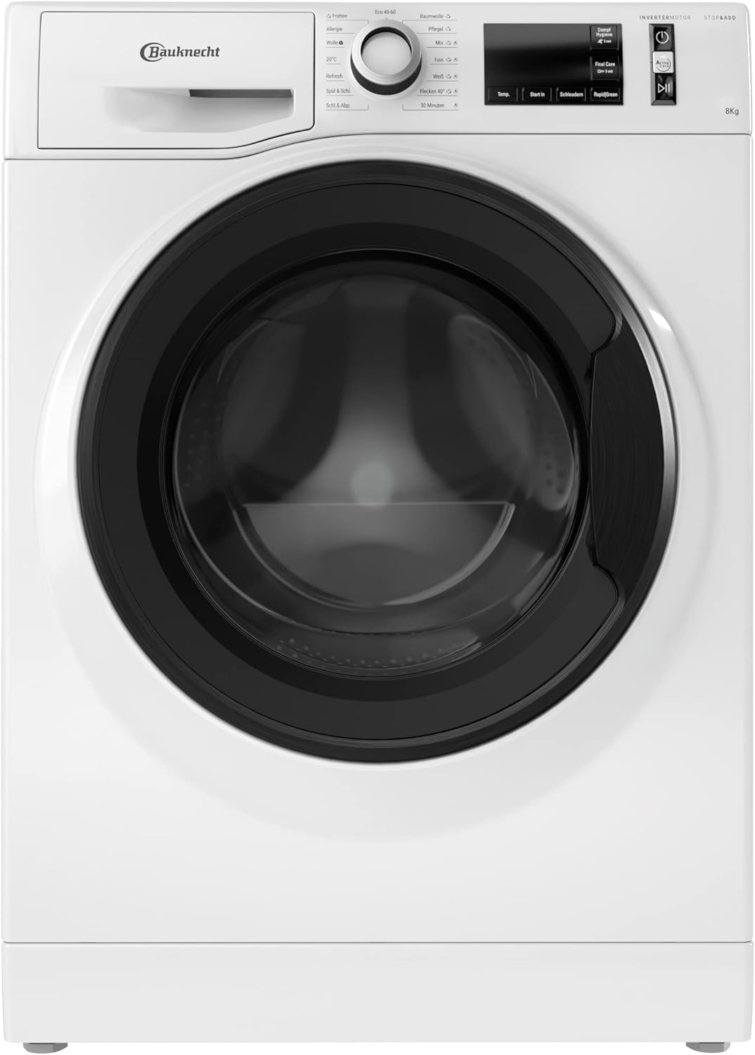 Bauknecht W Active 8A Waschmaschine Frontlader/ 8kg/ kraftvolle Fleckentfernung/ Dampf Programme/ Steam Hygiene Option/ Energieeffizienzklasse A/ Stopp&Add Funktion/ ProSilent-Motor [Energieklasse A]