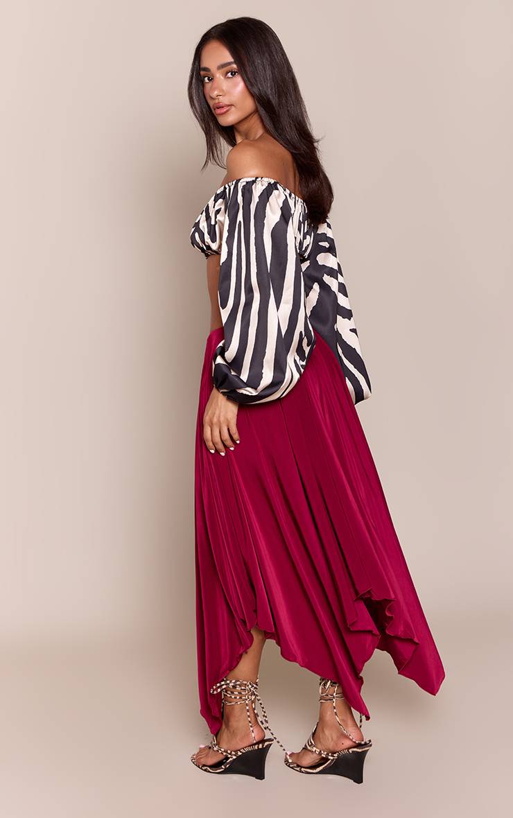 Rouge Bordeaux Jupe Midi Petite Taille Basse À Ourlet Asymétrique