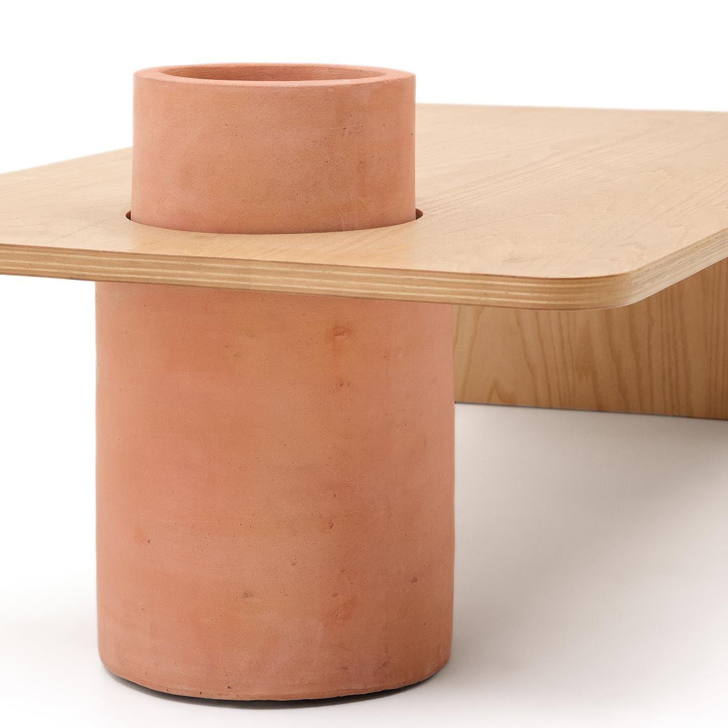 Kave Home Couchtisch OLARIA 110 x 60 cm Terrakotta/Eichenfurnier natur