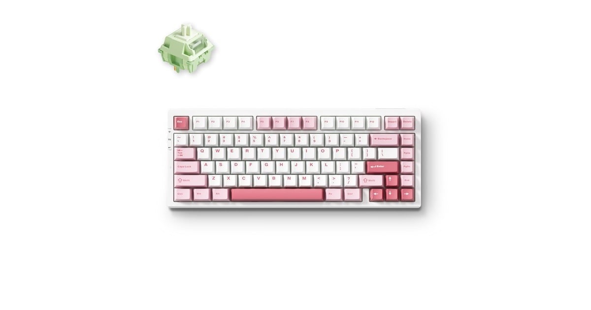 MCHOSEG75 Pro White Pink Matcha Latte V2 Tri-mode Gasket Structure Gaming Mechanical, gaming toetsenbord  (Wit/pink, US lay-out, Huano Matcha Latte V2, 75%, RGB, Hot swap, Double-Shot PBT, draadloos / Bluetooth / USB-C)