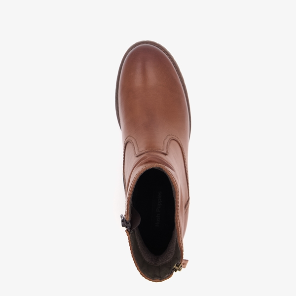 Hush Puppies leren dames enkellaarsjes cognac
