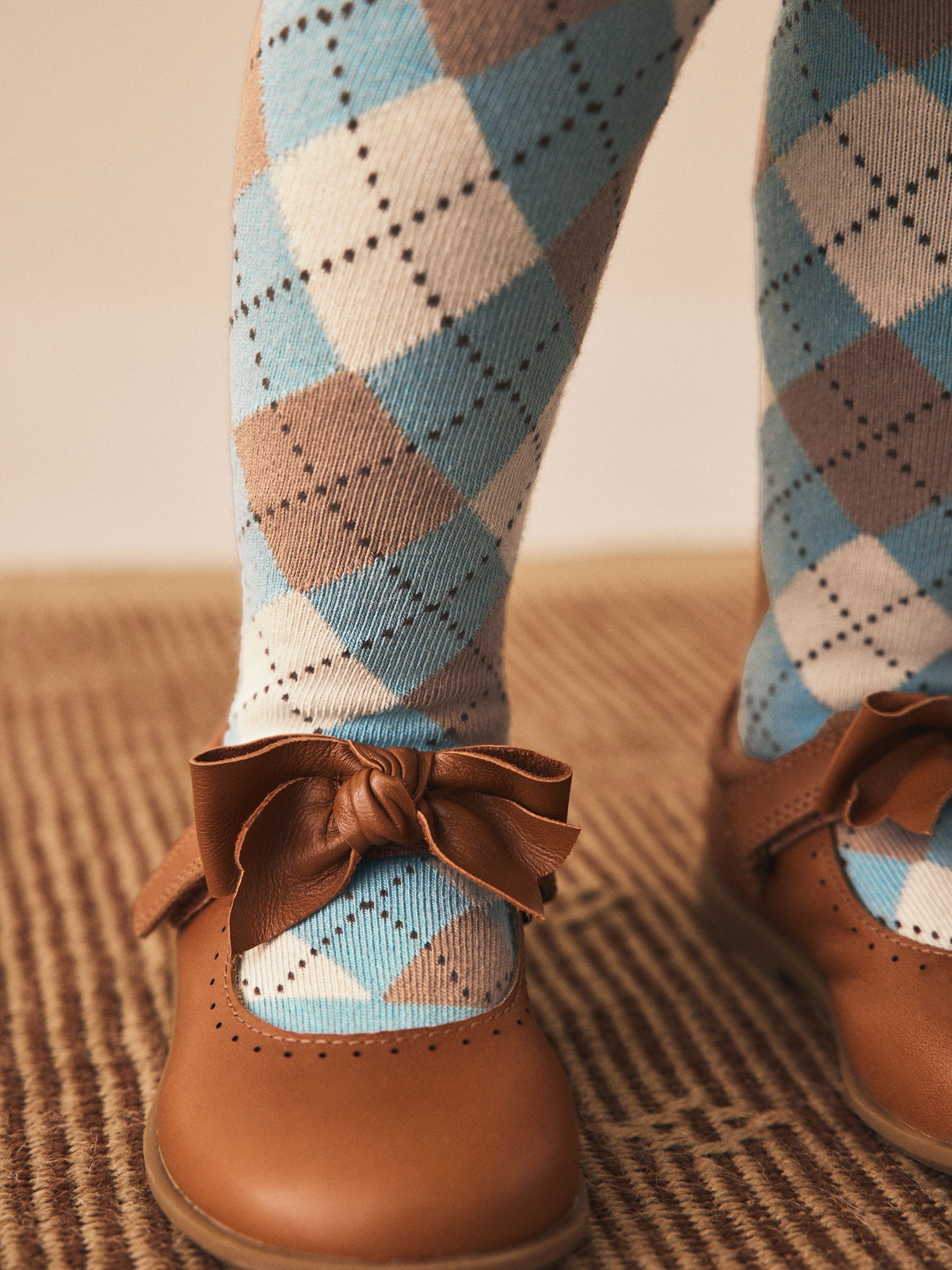 Blauw - Katoenrijke argyle panty's
