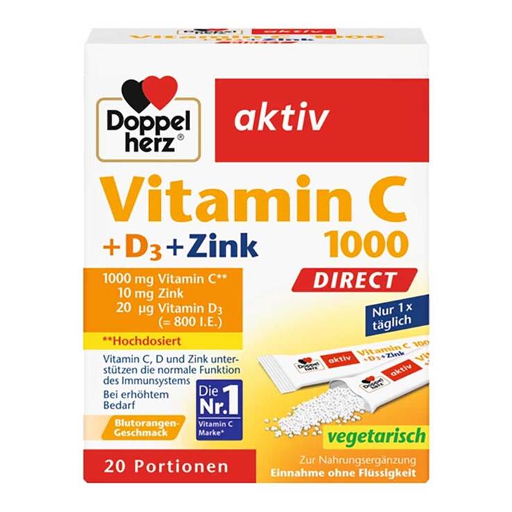 Doppelherz Vitamin C 1000 + D3 + Zink Direct Pellets, 20 St