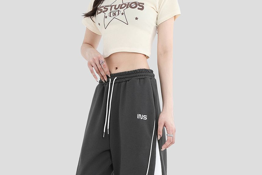 INStudio - Hoge taille, trekkoord, contrasterende rand, losse, rechte broek